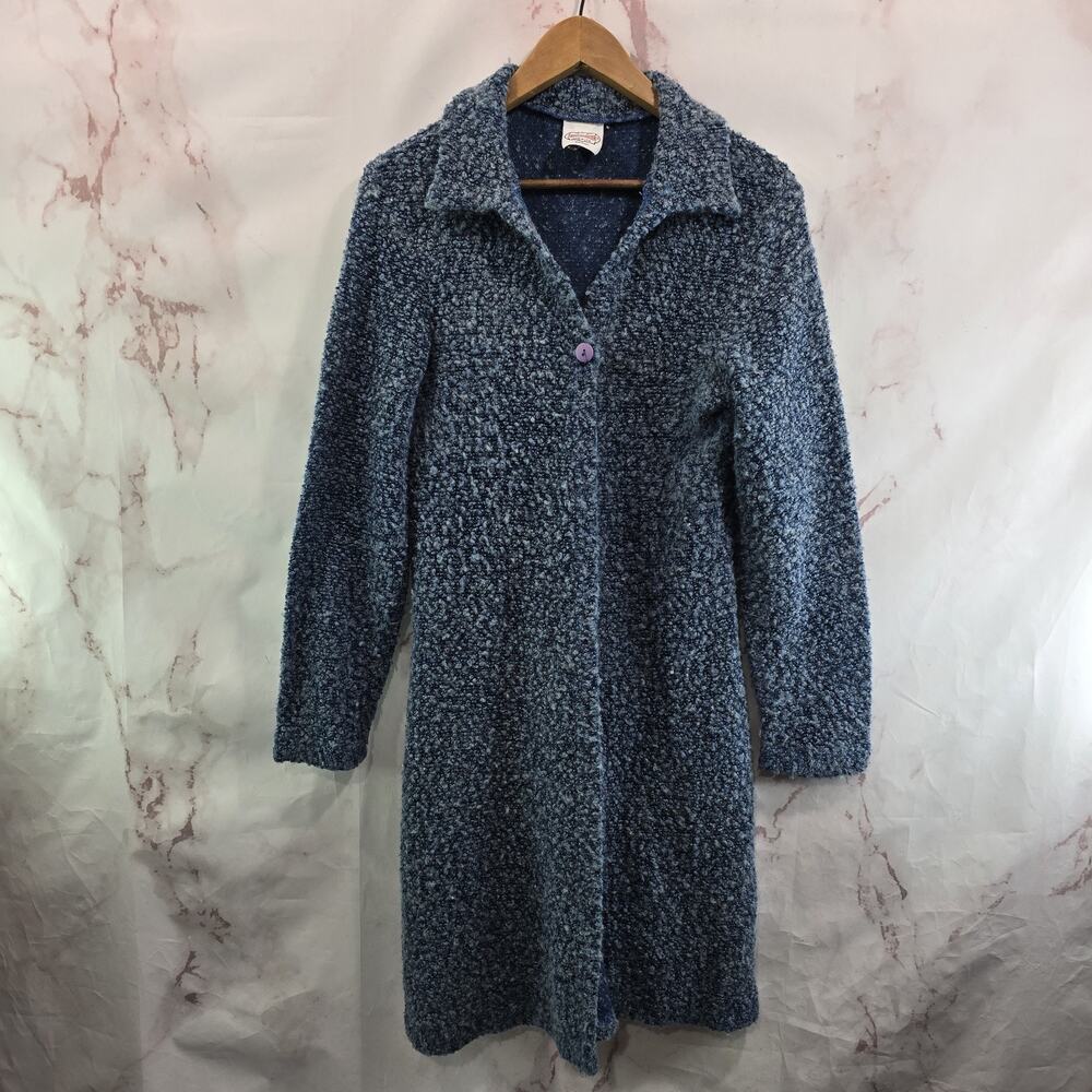 Vintage Cardigan Womens Small Blue Y2K Coatigan Long Midi Duster Boucle